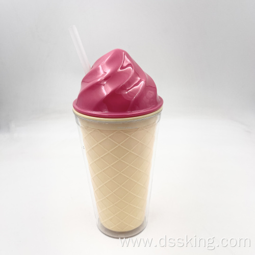 Hot sale Products Wholesale 16oz Reusable Double Wall Custom color Drink Ice Cream Plastic Cup with Lid